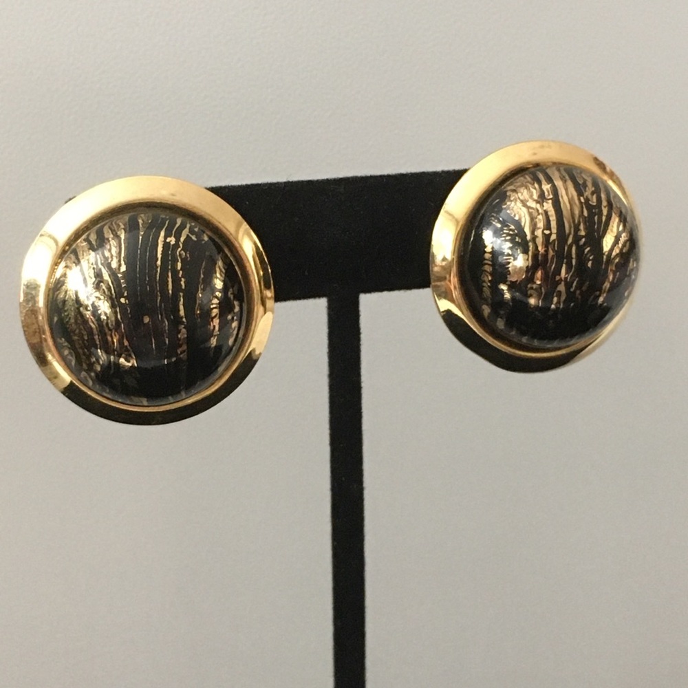 Vintage Brown & Gold Abstract Clip-on Earrings